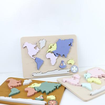 China Silicone World Map Personalized Baby Puzzle For Toddlers Montessori Educational for sale