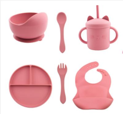 China Custom Pantone Color silicone dinner set 5 Pcs Silicone Suction Weaning Set Food Grade Material OEM ODM for sale
