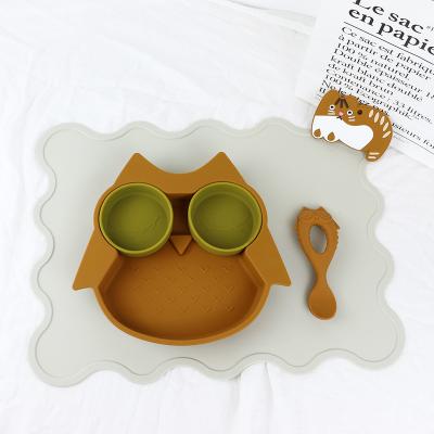 China Brown Owl Style Silicone Suction Plate For Toddler Kids Multi Functional for sale
