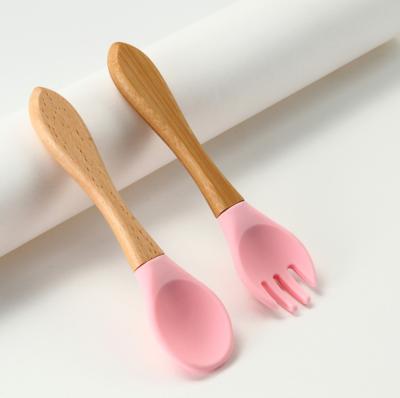 China Custom Silicone Forks And Spoons , Silicone Baby Food Set For Toddler Weaning Training for sale