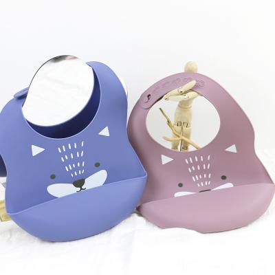 China Newborn Toddler Waterproof Printed Silicone Bib With Food Catcher Non Toxic for sale