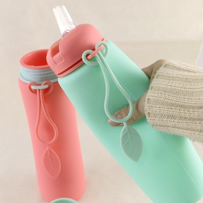 China Pink Green Reusable Silicone Water Bottle For Outdoor Sports Travel OEM for sale