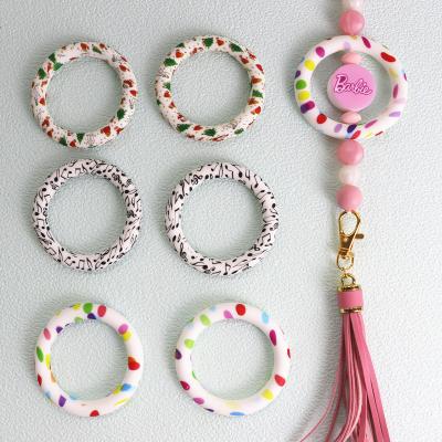 China 100% Safe Silicone Beads LOW MOQ  printed pattern o ring focals for DIY Crafts keychain Making for sale
