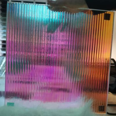 China Decorative Glass Laminated Reed Art Iridescent Coated Sheet Dichroic Glass For Building Decoration for sale