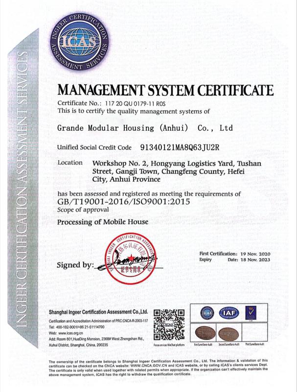 Management System Certificate - Grande Modular Housing (Anhui) Co., Ltd.