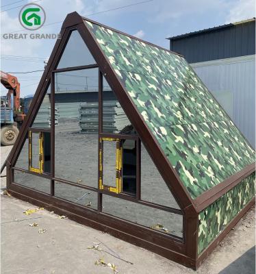 China Triangle Folding Container House Camouflage Appearance Glass Curtain Wall galvanized  steel for sale