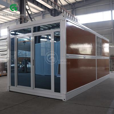 中国 Shockproof Fold Out Container Homes Wood Grain Glass Quick Setup 販売のため