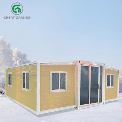 China 20ft Expanding House Manufacturer White Framed Yellow Wall Panels Resist Snow Rain for sale