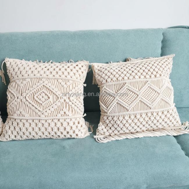 Factory custom Macrame pillow cover Boho cushion cover 100% cotton wedding decor, Macrame Cushion Case Throw Pillow Covers