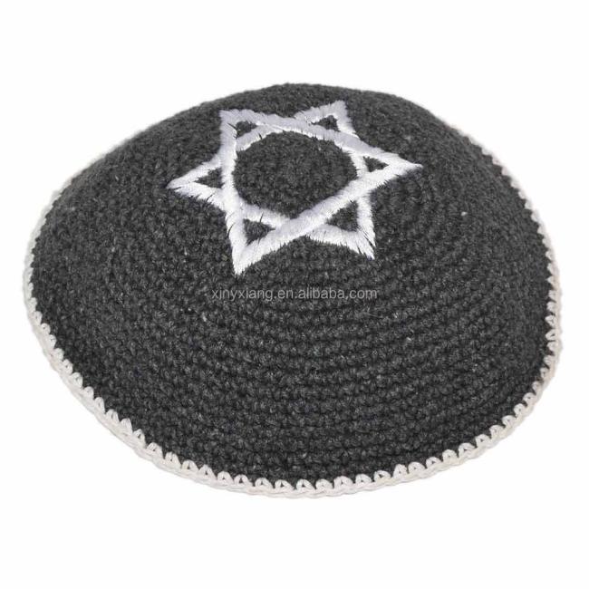 Factory Custom Dark Blue Kippah. Handmade Crochet Kippah, 100% Cotton Knitted Crochet Black Frik Kippah Yarmulke Yamaka