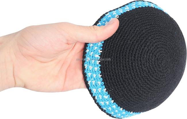 Factory Custom Dark Blue Kippah. Handmade Crochet Kippah, 100% Cotton Knitted Crochet Black Frik Kippah Yarmulke Yamaka