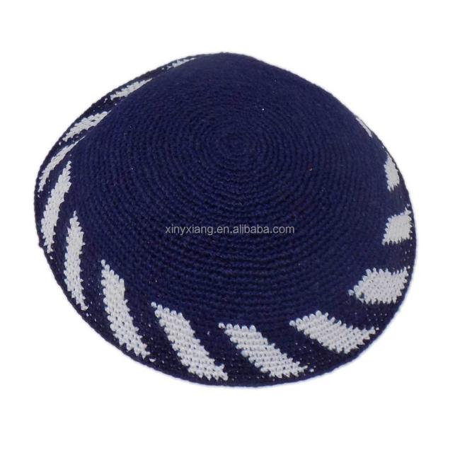 Factory Custom Dark Blue Kippah. Handmade Crochet Kippah, 100% Cotton Knitted Crochet Black Frik Kippah Yarmulke Yamaka
