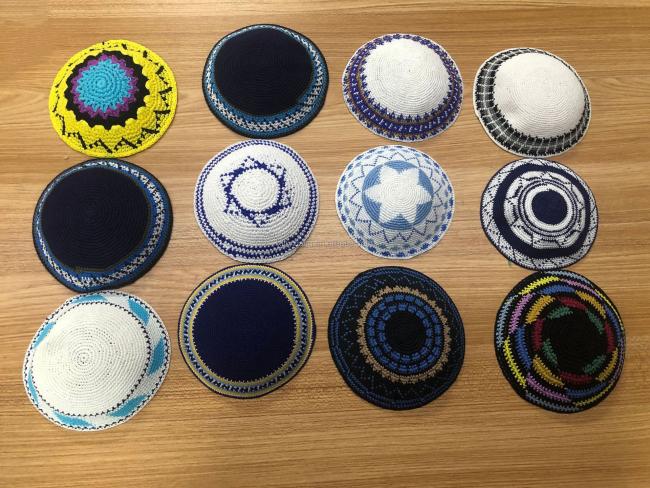 Factory Custom Dark Blue Kippah. Handmade Crochet Kippah, 100% Cotton Knitted Crochet Black Frik Kippah Yarmulke Yamaka