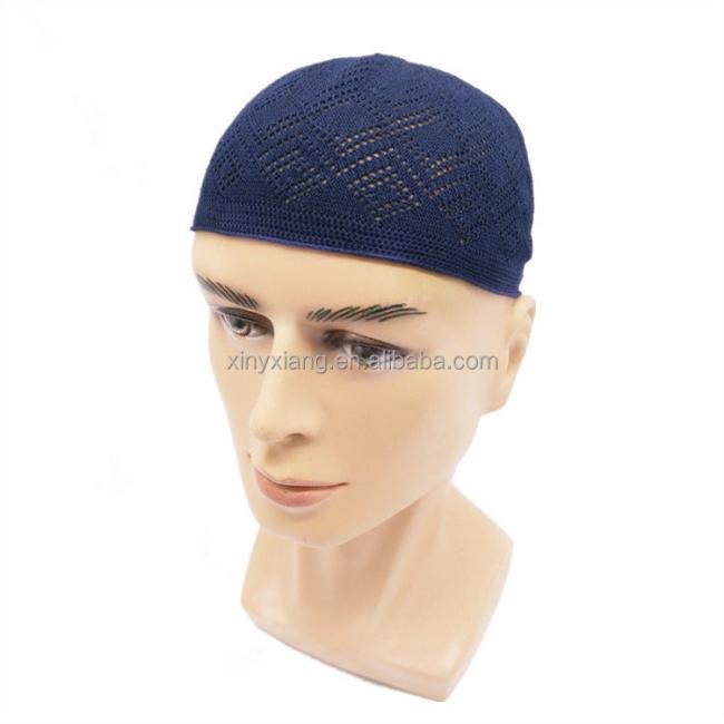 Factory Custom Knitted Muslim Prayer Mens Kufi Hat with Trapezoid Pattern, Cotton Open-Knit Turkish Muslim Islamic Kufi Hats