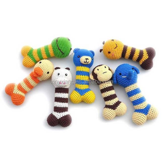 Factory Wholesale Pet Crochet Toy, Crocheted Dog Bone Toys, Funny Animal Shape Pet Puppy Dog Toys Soft Plush Sound Squeaky Chew