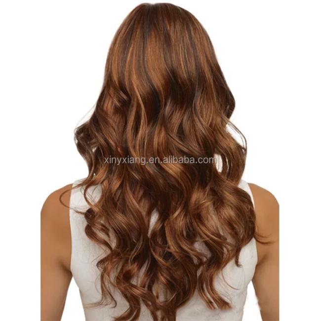 Factory Wholesale Long Wavy Synthetic Hair Wig With Full Bangs, Long Wavy Ombre Wig, Long curly luxurious wig with fringe