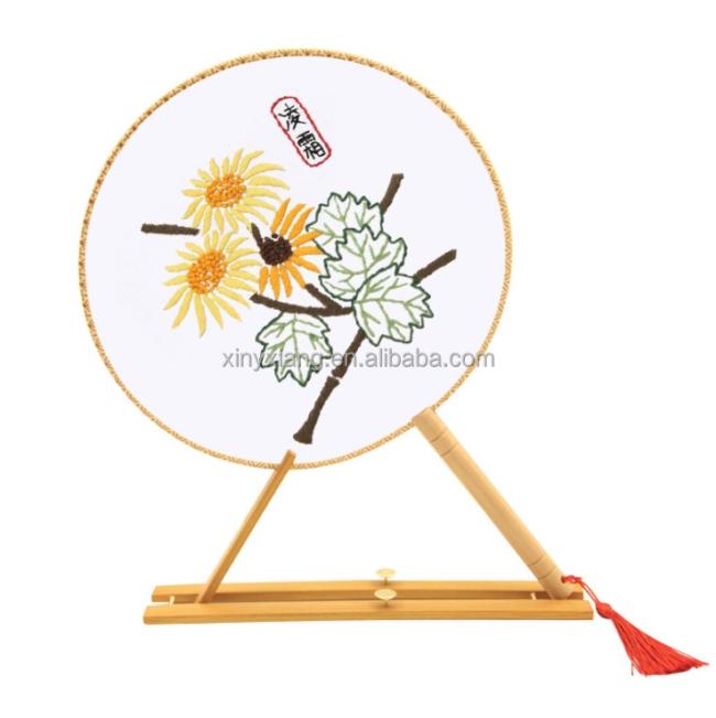 Factory Wholesale Chinese DIY Embroidery Round Fan Kit Flower Printed Needlework Cross Stitch Set Handmade Craft Sewing Art Gift