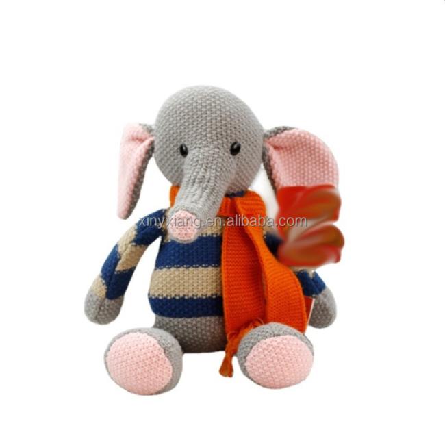 Factory Wholesale Knit Fabric Elephant Stuffed Animal, 100% Cotton Knitted Plush Toy, Hand Knitted Stuffed Animal Plush Toys