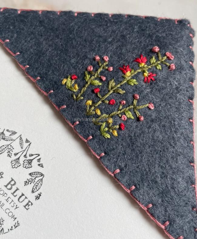 Factory wholesale Personalized Hand Embroidered Corner Bookmark, Hand Stitched Corner Flowers Bookmark Cute Flower Book Mark
