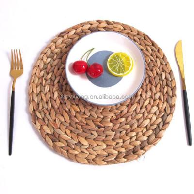 China Factory wholesale&custom Rattan Tablemats-Natural Round Braided Water Hyacinth Weave Placemat-No-Slip Wooden Heat Resistant Mats for sale