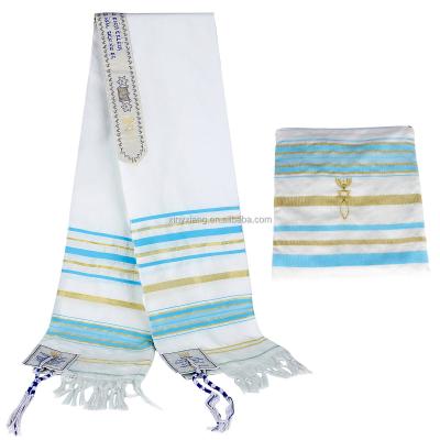 China Factory custom Custom Unisex Kosher Israel Muslim Jewish Talit Polyester Large Prayer Shawl With Bag, Prayer Desert Scarf for sale