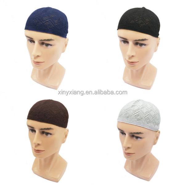Quality Factory Custom Knitted Muslim Prayer Mens Kufi Hat with Trapezoid Pattern, for sale