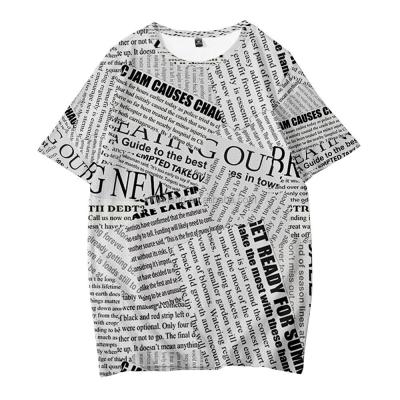 China Factory Wholesale Plus size White Newspaper Printed Oversized T-Shirt Dress, Hip-hop t shirt newspaper print O-neck women tops for sale