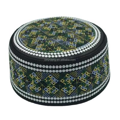 China Factory Wholesale Mens Embroidered Kufi Hat/Muslim Cap with Spirals and Mosque Dome Designs, Muslim Kufi Hat Topi for sale