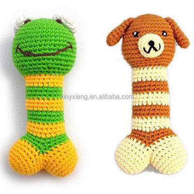 China Factory Wholesale Pet Crochet Toy, Crocheted Dog Bone Toys, Funny Animal Shape Pet Puppy Dog Toys Soft Plush Sound Squeaky Chew for sale