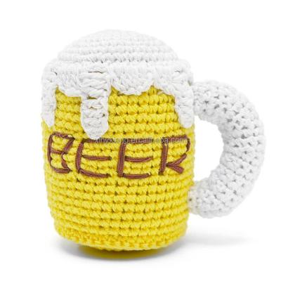 China Factory Wholesale Crocheted Beer Cup Shaped Dog Toy, Crocheted Animal Soft Plush Stuffed Toy, Knit Organic Cotton Pet Toys for sale