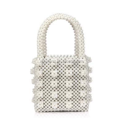 China Factory Wholesale Mini Faux Pearl Beaded Tote Bag, Beaded And Pearl Embellished Handbag, Pearls Beaded Clutch Pouch Bag for sale
