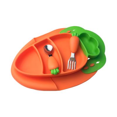 China Carrot Shape Silicone Baby Feeding Set Dinnerware Food Grade Eco Friendly for sale