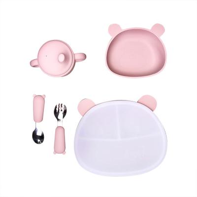 China Bear Shape Silicone Baby Feeding Set 6Pcs BPA Free Suction Bowl With Lid for sale