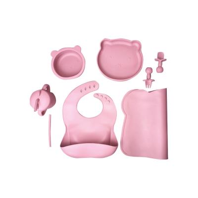 China Durable Silicone Baby Feeding Set 6 Pcs BPA Free Plates Straw Sippy Cup for sale