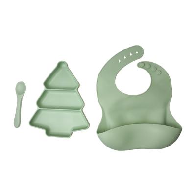China Baby Silicone Plate And Bib 3 Pcs BPA Free Suction Feeding Set Customized for sale