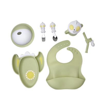 China Customized Silicone Baby Feeding Set Food Grade Bib And Bowl Set With Spoon for sale