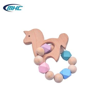 China Baby Bead Silicone Wood Teether Diy Handmade Pony Shape Easy To Clean Customized for sale