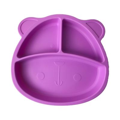 China Baby Feeding Plate Set Silicone Customized Sizes Purple Bear Shape Eco Friendly Soft for sale