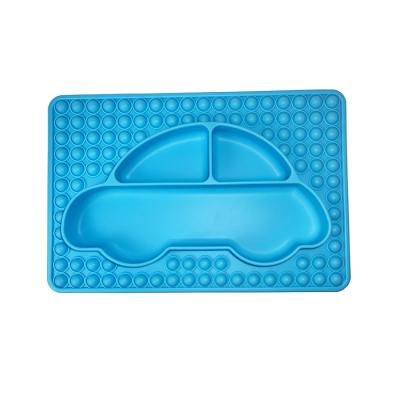 China Car Shape Silicone Baby Suction Plate BPA Free Divided Dinner Plates for sale