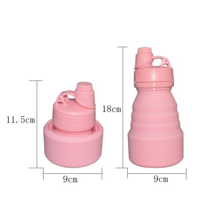 China Outdoor Sports Folding Silicone Water Bottle 500ml Pink Thermal Insulation With Lid for sale
