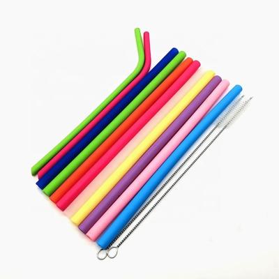 China Custom Foldable Reusable Silicone Drinking Straws Eco Friendly With Cleaning Brush for sale