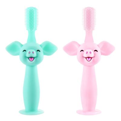 China Silicone Baby Teether ，Food Grade Silicone Baby Toothbrush Infant Training Custom Cartoon Pig for sale