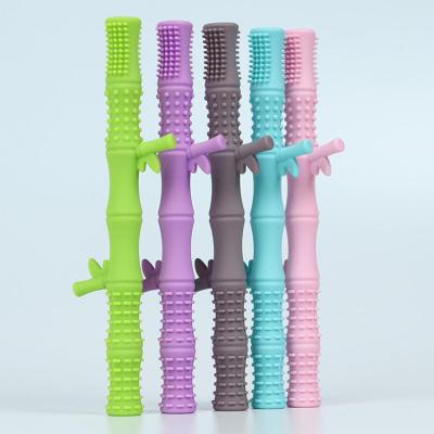 China Teething Stick Toy For Baby Teether Food Grade Bamboo Design Teething Tube Silicone Teether Straws for sale