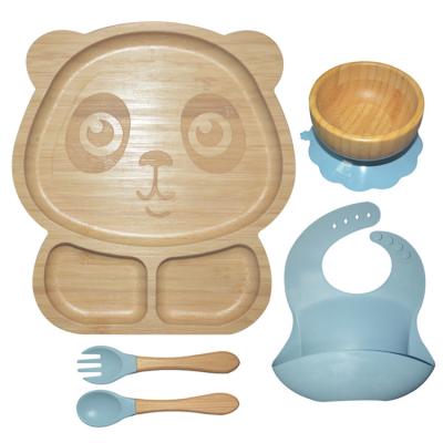 China BPA Free Silicone Baby Feeding Set Divided Suction Bamboo Silicon Baby Plate MHC à venda