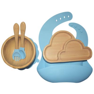 Cina BPA Free Baby Silicone Products Plate Set Elephant Wooden Silicone Suction Plate Set in vendita