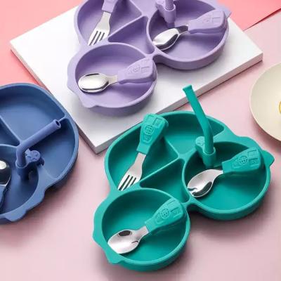 China Portable Silicone Suction Food Storage Container MHC Kids Baby Plate With Straw Te koop