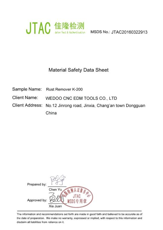 MSDS - WEDOO CNC EDM TOOLS CO. LTD