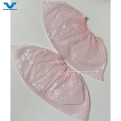 China Capa de sapato cor-de-rosa de PE descartável personalizada para laboratórios Material impermeável 17 x 40cm à venda