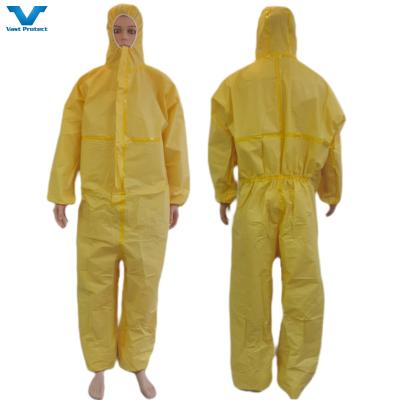 China Chemical Protection Disposable Coverall in Safety Yellow with EN14605 Standard and CE for sale