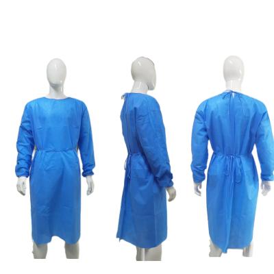 China SMS Tejido no tejido vestido de aislamiento impermeable azul para instrumentos de clase I OEM ofrecido en venta